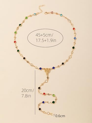 Colorful Crystal Long Necklace for Women Dainty Boho Y-Shaped Color Bead Necklaces Sparkly Rhinestone Pendant Layered Gold Long Chain Choker Good Luck Trend Jewelry Gift Jewelry - color: Head-Gold