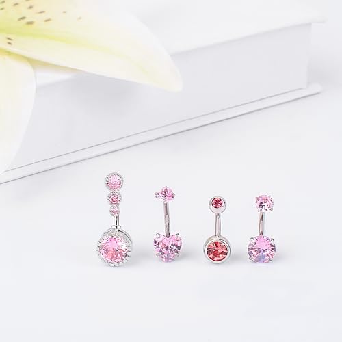 LEE&RO Belly Button Ring Dangle Stainless Steel Belly Rings 14G Belly Button Piercing Cute Navel Ring Belly Piercing Jewelry - style: Clear-Pink