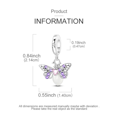 LNQOBU 925 Sterling Silver Charms Color-changing Chameleon Dangle Charm Beads Glow in the Dark Charme fits Pandora Bracelets and Necklace Jewelry Gift for Women - style: Pink and Purple Firefly Charm