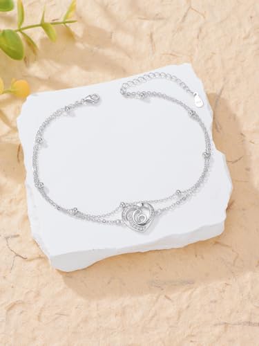 Dorunmo Initial Anklet 925 Sterling Silver Letter A-Z Layered Heart Anklet Beach Jewelry Birthday Gifts for Women - color: G
