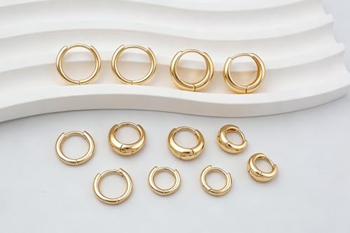 HILXURY 6 Pairs Small Gold Huggie Hoop Earrings for Women, 14K Gold Plated Cartilage Piercings Hoop Earrings Hypoallergenic, Trendy Lightweight Chunky Hoops Set for Women Gifts. - color: C- Gold