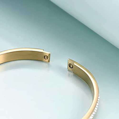 MYNENEY Womens Bracelets Stainless Steel Pave Cubic Zironia Stackable - color: 2 Row Crystal Gold, size: 7 Inch