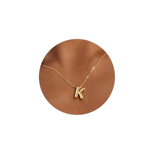 Gold Initial Necklace for Teen Girls Women Letter necklaces Jewelry Gifts | Gifts for Girls Women, Teen Girl Gifts Trendy Stuff, Bubble Letter Pendant Necklace - style: K