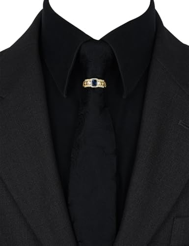 Sparkling Crystal Men's Neck Tie Ring Tie Clasp Necktie Clips Holder Tie Accessories with Box for Wedding Jewelry Gift - style: Gold Clips with Blue Square CZ