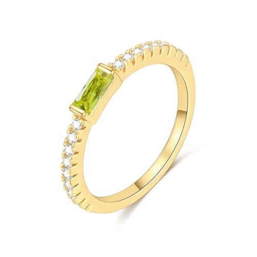 RLMOON Birthstone Gold Rings for Women Non Tarnish 14K Gold Plated Eternity Stackable Rings Dainty CZ Gemstone Engagement Rings Wedding Band Jewelry Gifts Size 4-10 - color: 08. August(Created Peridot)