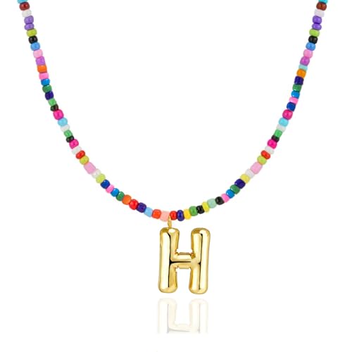 Colorful Initial Necklaces Gifts for Girls Kids Teens, 6-18 Year Old Girl Birthday Gift Teen Girl Gifts Trendy Stuff Gold Bubble Letter Pendent Necklace Jewelry - style: H