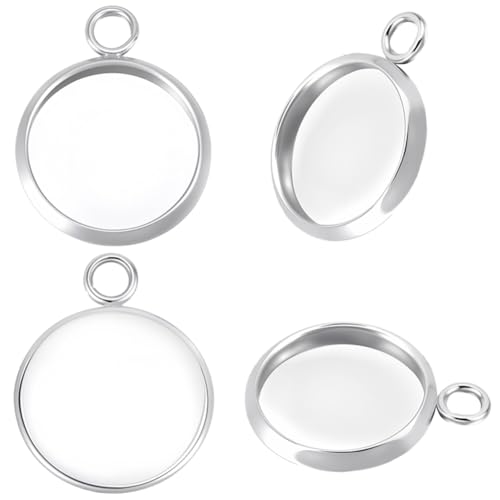 Beebeecraft 40Pcs Blank Bezel Pendant Trays Base, 12mm Sterling Silver Plated 304 Stainless Steel Round Blank Bezel Pendant Cabochon Settings Cups Charms for Jewelry Making DIY Findings - color: Silver, size: 12mm 40pcs