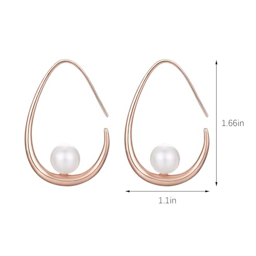 14k Gold Plated Lightweight Pearl Earrings,Trendy Jewelry,Teardrop Hoop Earrings for Women,Pearl Drop Earrings,Elegant Jewelry for Gifts - color: rose gold drop pearl