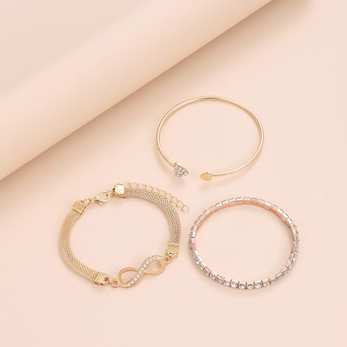 Alegend 14K Gold Plated Stackable Multilayer Bracelets + Titanium Steel(Not Rust, Resist Corruption, Easily Clean) 18K Gold Plated Single Bracelets - color: 14K Gold Heart & Infinity Symbol