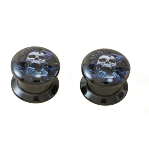 KUNIU Acrylic Skull and Hand Design Ear Plugs Tunnels, Black, Body Piercing Gauges, 2g-5/8Inch, Pair - size: 12mm