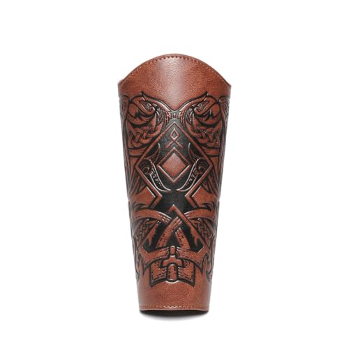 Medieval Leather Bracers Dragon Embossed Viking Leather Bracers Leather Arm Armer Cuff Leather Gauntlet Costumes Accessories - style: Viking Angle Wings Leather Bracers-light Brown