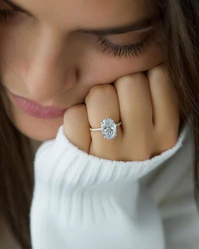 925 Silver Oval Engagement Ring,Travel Promise Ring For Women | Tarnish-Resistant Thick 14K Gold Plating, Premium 5A Cubic Zirconia, Hidden Halo Setting, Elongated Solitaire Design - color: Yellow Gold