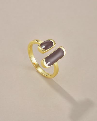 SNGIA 18K Gold Plated Maroon Burgundy Red Enamel Square Rectagnular Adjustable Statement Open Ring for Women by SNGIA, Dainty Irregular Geometric Summer Beach Unique Stackable Wedding Date Birthday Gift, Bohemian Irregular Trendy Navy Jewelry, Textured Pa