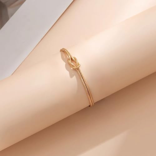 Bracelets for Women Matching Bracelets for Couples Love Knot Bracelet Dainty Snake Chain Forever Infinity Bracelet Adjustable Friendship Bracelet Jewelry Gifts - color: Gold 1pc+Sliver 1pc