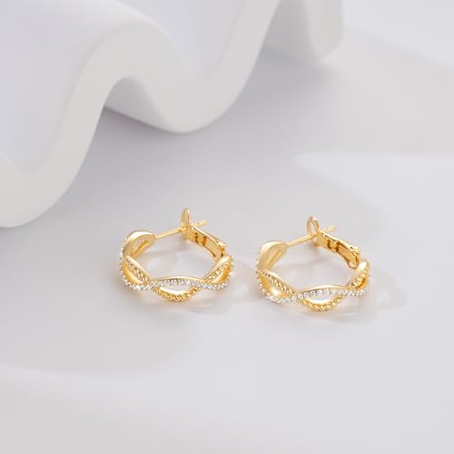 Gold Hoop Earrings for Women 14K Gold Earrings for Women | Twist CZ Gold Hoop Earrings 14K Gold Hoop Earrings Hypoallergenic Lightweight Gold Hoop Earrings for Women 20/25/30/40/50mm - size: 20MM
