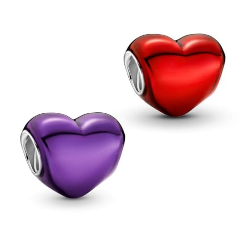 S925 Sterling Silver Enamel Colorful Heart Charm Fit Bracelets Necklaces | Black Pink Blue Green Red Enamel Heart Charms DIY Fashion Holiday Jewelry Gift Valentines Day & Anniversary for Women - color: Silver-ZH-MQ-22