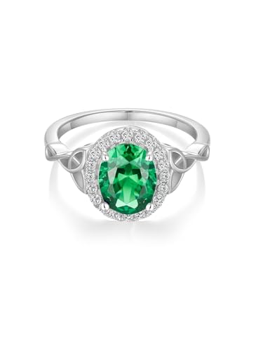 2-3 Carat Oval Engagement Ring 925 Silver Celtic Knot Birthstone Rings for Women Hypoallergenic Amehtyst/Aquamarine/Emerald/Ruby/Sapphire Cocktail Rings Jewelry Size 6-10 - color: B. Emerald