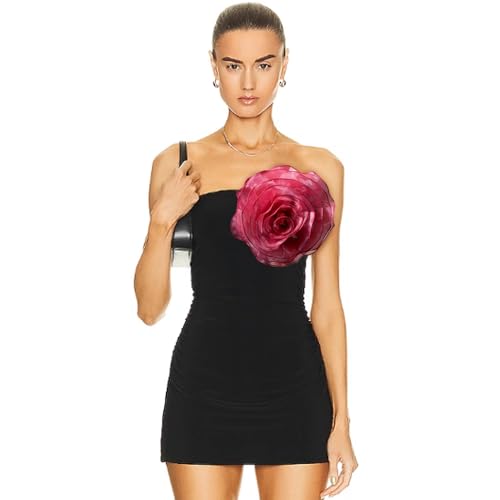 10inch Extra Large Flower Brooch Pin for Women Fashion Dainty Organza Satin Fabric Big Camellia Brooches Lapel Pins Wedding Dance Party Dress Accessories Exaggerated Jewelry Gift - color: 10 inch Wine Red