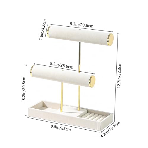 Coward Bracelet Necklace Holder Display, T-Bar Jewelry Holder Stand, Jewelry Organizer with Tray for Necklaces, Bangles, Rings Earrings Watches (Beige Velvet) - color: Beige