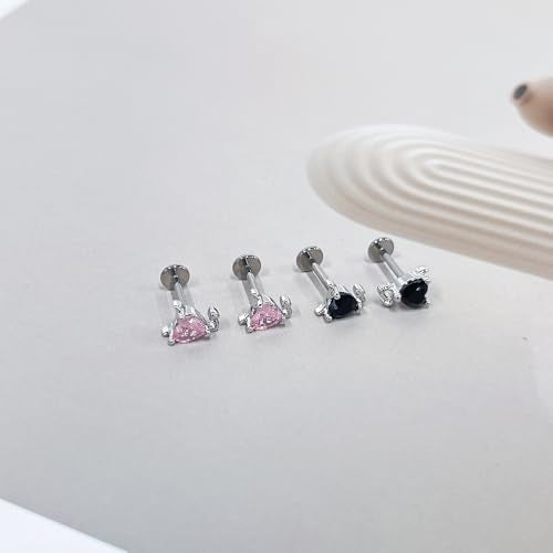 18G Little Devil Heart Lip Ring Stainless Steel Cubic Zirconia Labret Jewelry for Monroe Medusa Tragus Nose Conch Helix Hypoallergenic Cartilage Earring Stud Bar Body Jewelry for Women - color: Pink