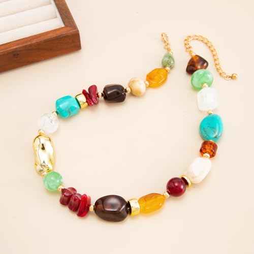 Chunky Acrylic Beaded Necklace for Women Colorful Acrylic Resin Beaded Choker Big Round Beads Statement Necklace Fashion Jewelry - color: GoldA