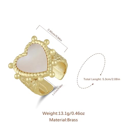 HZMAN 14K Gold Plated Open Ring for Women Brass Crystal Non Adjustable Statement Ring Collection - color: Heart Mother of Pearl