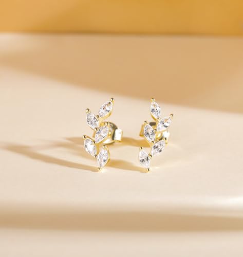 TIGRADE Stud Earrings Marquise Cubic Zirconia Rhinestone Crawler Style Wedding Earrings 925 Sterling Silver Post Hypoallergenic for Women, Brides, Bridesmaid - color: Gold