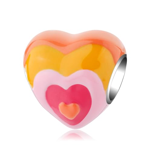 S925 Sterling Silver Enamel Colorful Heart Charm Fit Bracelets Necklaces | Black Pink Blue Green Red Enamel Heart Charms DIY Fashion Holiday Jewelry Gift Valentines Day & Anniversary for Women - color: Silver-0282