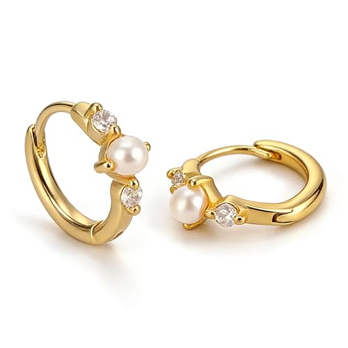Gold Opal Huggie Earrings for Women, Minimalist Small Hoop Earrings with Zircons - color: gold B