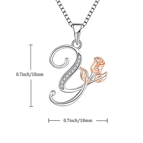 STARCHENIE Initial Necklace for Women Sterling Silver Letters 26 Alphabet Pendant Rose Flower Jewelry Gifts for Family Sisters Friend - color: Y