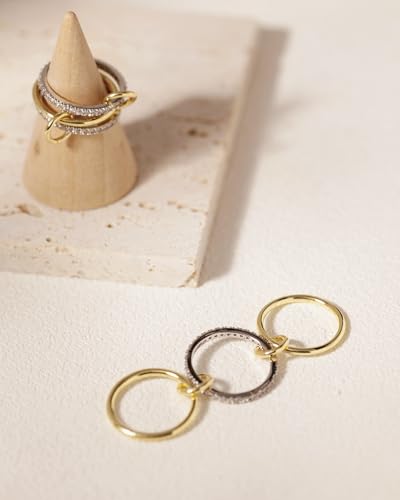 TLY Stackable Gold Rings for Women Interlocking Ring Stack Set non tarnish | 18K Gold Silver Plated Mixed Metal Statement Rings Waterproof Cubic Zirconia Fashion Connected Band Thumb Ring Size 4-11 - color: 04.Sonny set