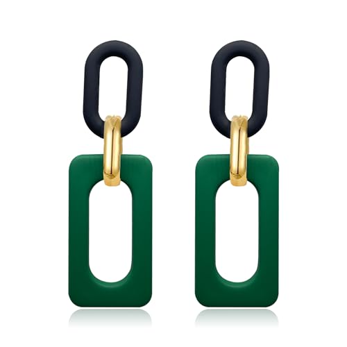 Acrylic Rectangle Earrings for Women, Fashion Square Drop Earrings,Statement Jewelry - color: black+green