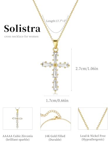 Cross Necklace for Women, 14K Gold Plated Cubic Zirconia Cross Pendant Necklace, Trendy Christian Jewelry Gifts for Baptism First Communion Christmas - color: Style A - Gold