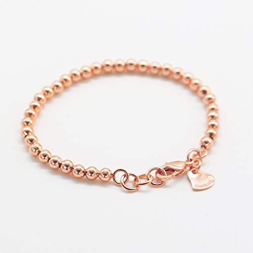 Dankadi New Women's 925 Sterling Silver Bracelet Minimalist 4-6MM Round Bead Chain Solid Silver Bracelet Charm Jewelry Lobster Claw Clasp - style: Rose gold 4mm15cm