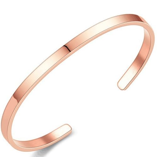 Jude Jewelers 4mm 6mm Width Stainless Steel Classic Simpe Plain Open Cuff Bangle Bracelet - color: 4mm-Rose Gold