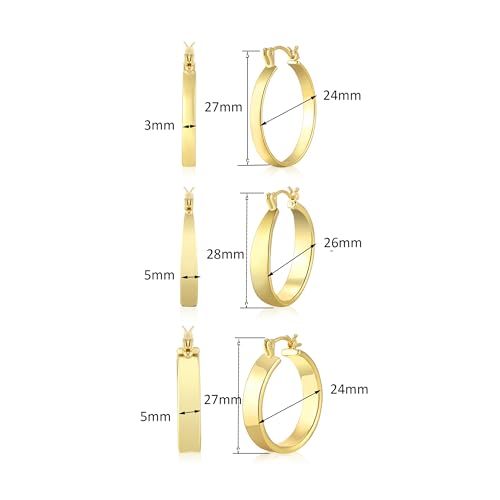 3Pairs 14K Gold Plated Chunky Hoop Earrings Set for Women, Trendy Hoop Earring 925 Sterling Silver Post - Hypoallergenic Thick Lightweight Twisted Hoops Dainty Gold Earrings for Women Jewelry Gifts - color: Gold 01