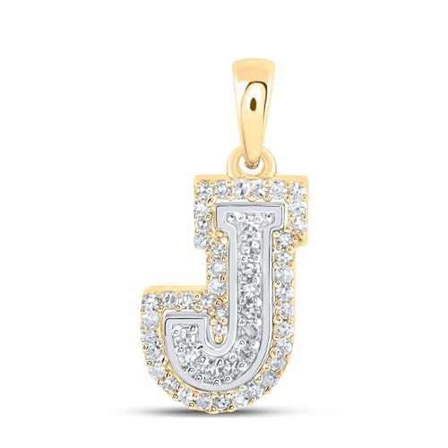 Sonia Jewels Solid 10K Yellow and White Gold Two Tone Real Natural Diamond Womens A-Z Initial Letter Pendant Charm for Necklaces 1/6 Carat (.17 Cttw) - style: J - 10k White and Yellow Gold
