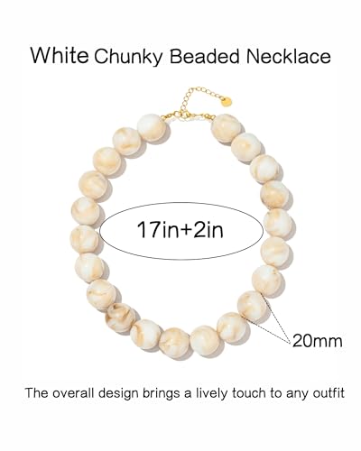 Colorful Chunky Beaded Necklaces for Women Trendy Large Bead Statement Necklace Boho Resin Bead Choker Summer Beach Jewelry Gifts Accessories - color: Shell White