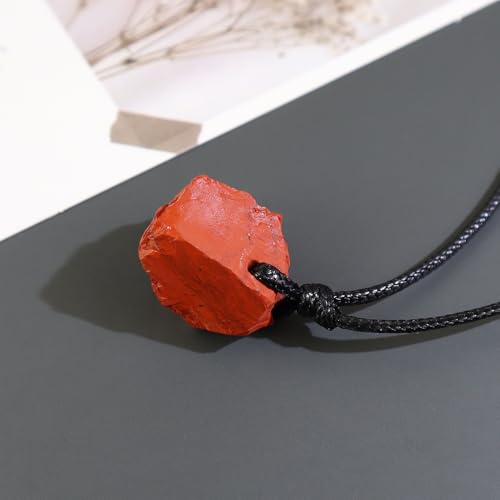 Natural Raw Crystal Necklace for Women Irregular Stone Necklaces Spiritual Gemstone Pendant with Adjustable Rope - color: A-Red Jasper