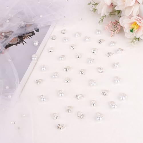 YISSION 40 Pcs Mini Rhinestone Hair Clips Tiny Pearl Hair Clips Decorative Hair Clips Sparkly Crystal Hair Pins Silver White Hair Clips Wedding Bridal Hair Accessories for Girls Women