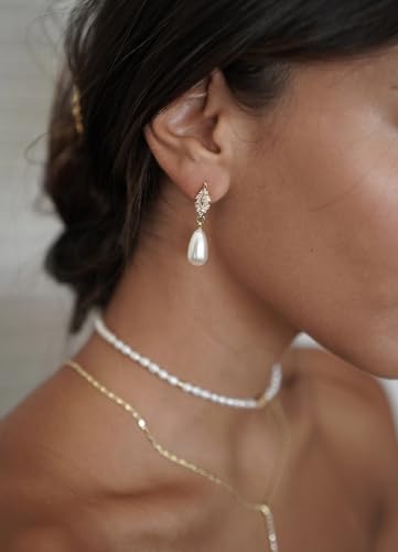 Pearl Earrings for Women Gold Pearl Drop Dangle Earrings Wedding Bridal Bridesmaid Jewelry Gifts for Women - color: Drop pearl-3