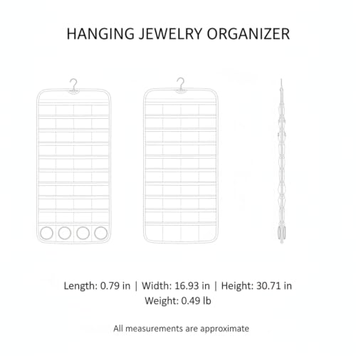 Hanging Jewelry Organizer, Vertical Closet Storage with Clear Pockets for Necklaces and Earrings, Polyester Roll-Up Bag (1 PC) - color: Beige