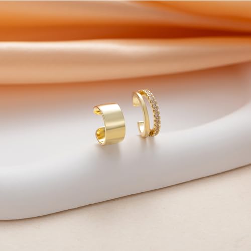 OOOPEL 3 Pairs 14K Gold Plated Ear Cuffs Non Piercing Lightweight Stackable Chunky Earring Cuff for Women Adjustable Non-Fading Fake Earrings Suitable for Christmas Gift - style: Double