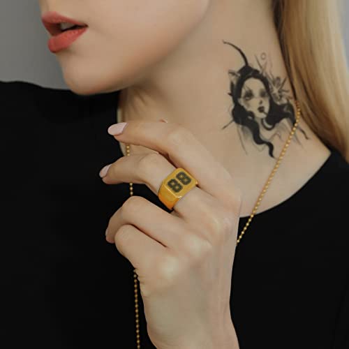 GoldChic Jewelry Personalized Signet Rings Men Women, Stainless Steel Custom Photo Bold Square/Oval Monogram/Old English Initial Pinky Stacking Statement Ring in Black/Silver/Gold (Size 7-14) - color: Gold-Number -Square