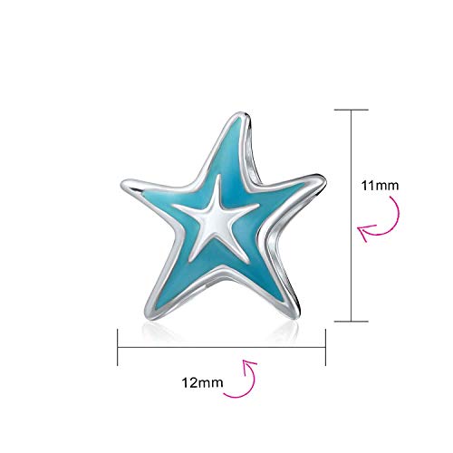 Bling Jewelry .925 Sterling Silver Travel Beach Tropical Happy Sand Blue Enamel Starfish & Nautical Fish Bowl Gold Murano Glass Spacer Bead Charm for Bracelet (Set of 3)