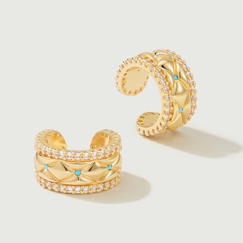 MEVECCO Ear Cuffs Non Piercing For Women 18K Gold Plated Turquiose Pearl Zircons Ear Cuff Earring Clip on Cartilage Fake Hoop Earrings Stack Jewelry Gifts - style: Small Tur -Pair