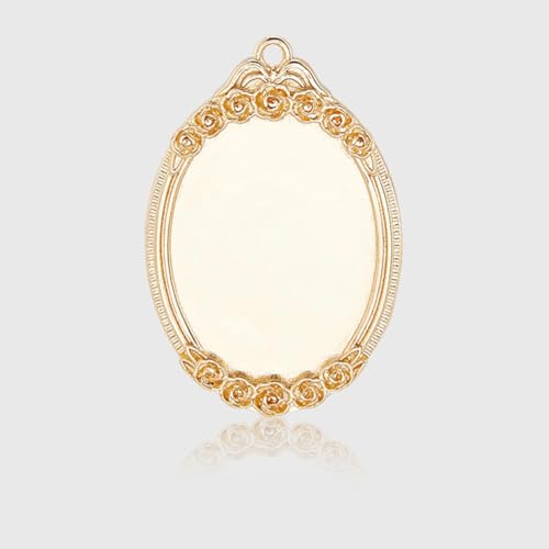 Beebeecraft 1Box 4Pcs Pendant Cabochon Settings 14K Gold Plated Brass 25 x 36.5 x 3mm Oval Pendant Blank Bezel for DIY Jewelry Making - color: #2 Tray 19x25.5mm