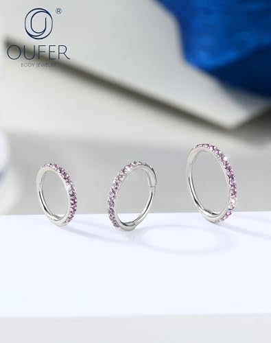OUFER Nose Rings Surgical Steel Cartilage Earrings Tragus 316L Stainless Steel Helix Earrings Cartilage Earring 14G/16G/18G/20G Hinged Segment Rings Hoop - color: Pink