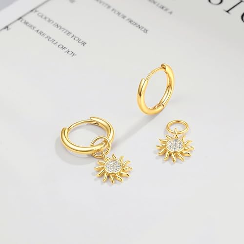 DAILY VIBES Cute Butterfly Star Cross Heart CZ Dangle Earrings for Women | 925 Sterling Silver Post, 14K Gold or Silver Plated, Mini Cubic Zirconia Dainty Drop, Cartilage Small Huggie Hoop Earrings - color: Gold Sun CZ