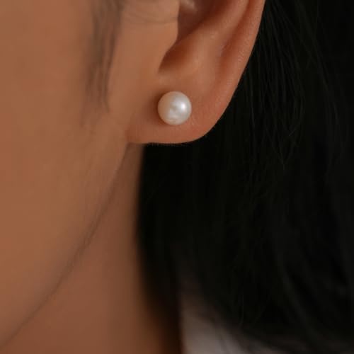 Valentine Gifts for Women Teen Girls, Small Round White Pearl Earrings,Handpicked AAAA Freshwater Pearl 4~7mm,Sterling Silver Stud Hypoallergenic Earrings For Women